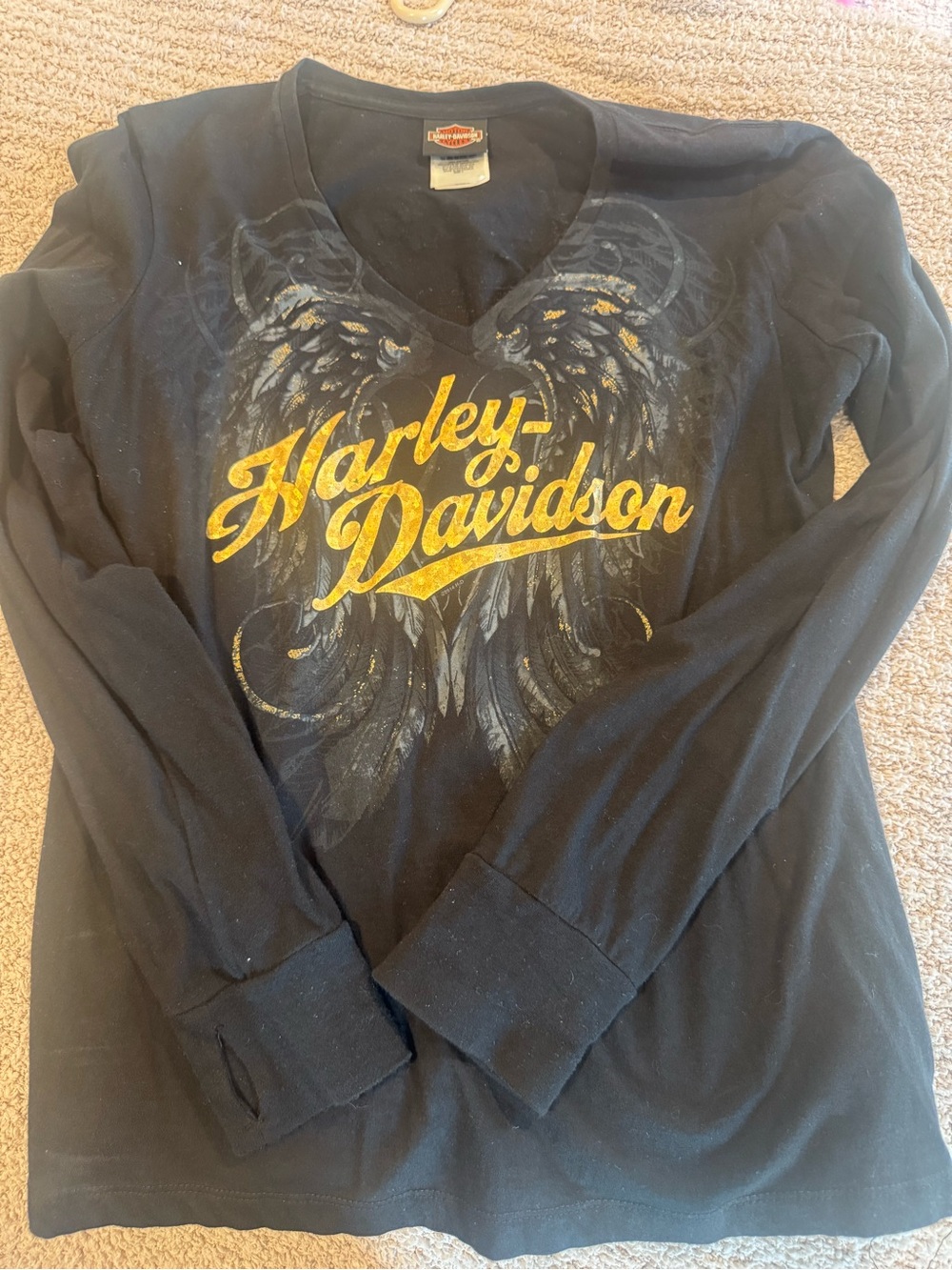 Harley-Davidson Women’s Black Long-Sleeve Top with Gold Logo
